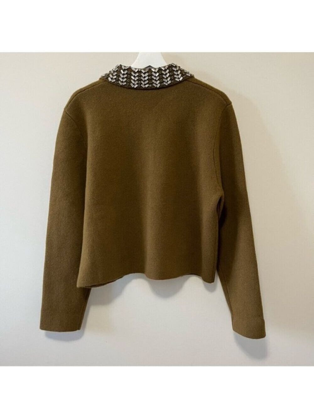 Zara ZW Collection 100% Wool Jewel Collar Cardigan Size XL - Picture 10 of 15